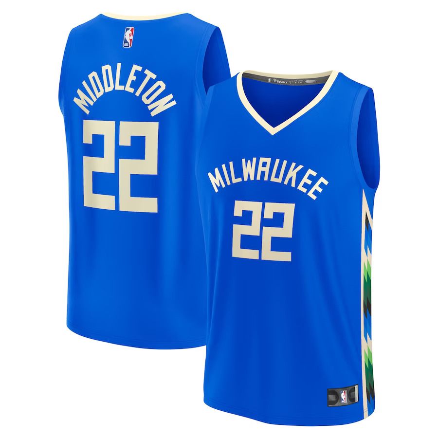 Men Milwaukee Bucks 22 Khris Middleton Fanatics Branded Royal City Edition 2022-23 Fastbreak NBA Jersey